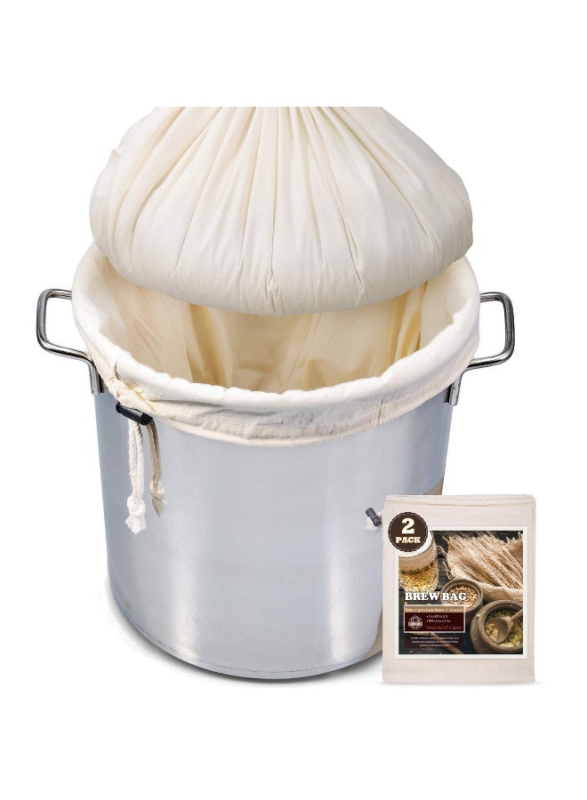 SCENGCLOS Brew Bag, 26" x 22", 2 Pack, 100% Unbleached Cotton Bag for Homebrewing, Fine Cheesecloth Bag for Fruit/Cider/Wine/Beer, Reusable Drawstring Straining - Image 1